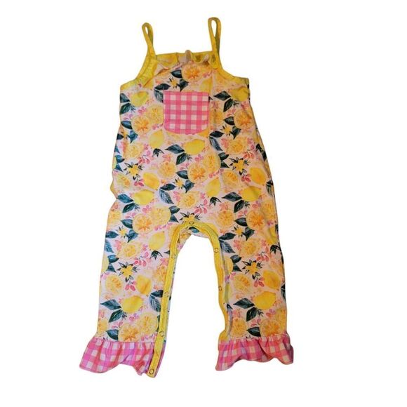 Dash of Glitter Yellow Print Sleeveless One Piece Jumpsuit Size 12-18 Months - Picture 2 of 4